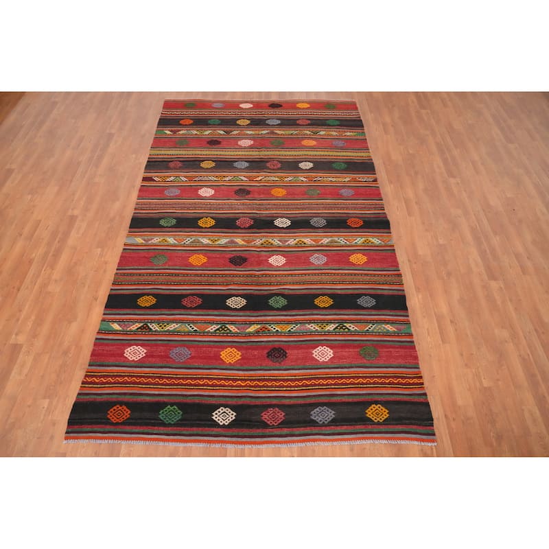 Hand Woven Oriental 100% Wool Carpet Southwestern Tribal Multi-Colored Kilim Area Rug - 10' 0'' X 5' 10''
