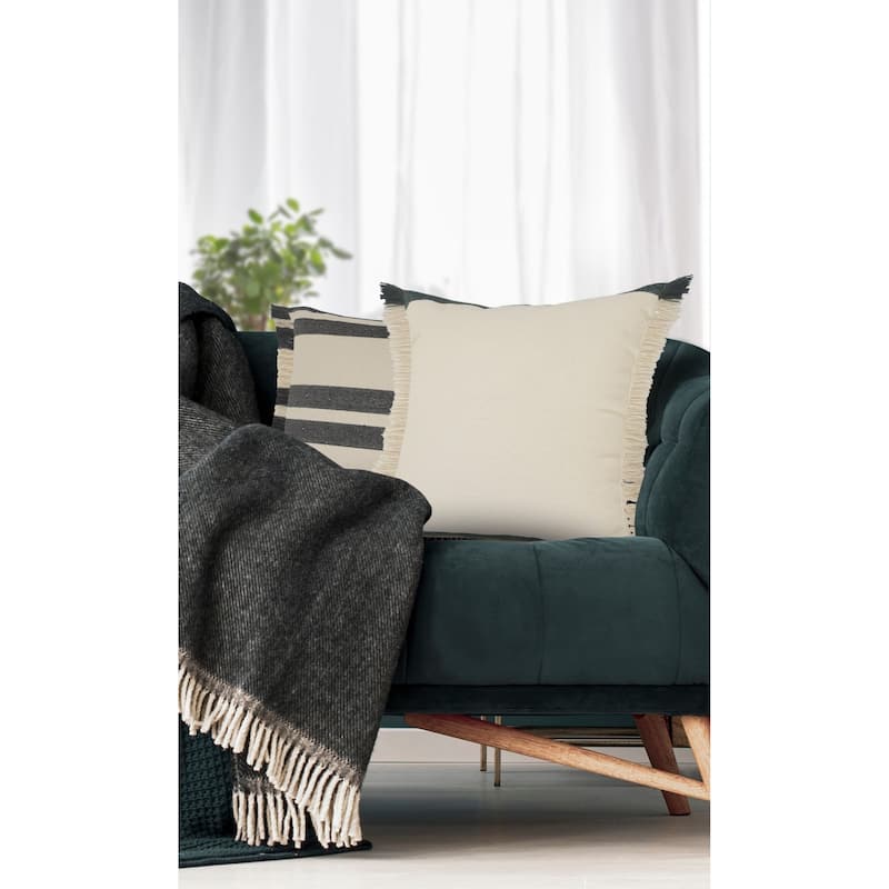 20" Green and White Striped Fringe Square Throw Pillow