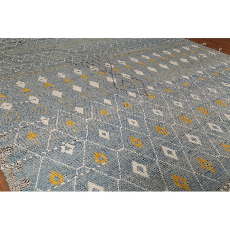 Grey Blue Moroccan Palace Size Area Rug Hand-Knotted Wool Carpet - 11'10"x 16'5"