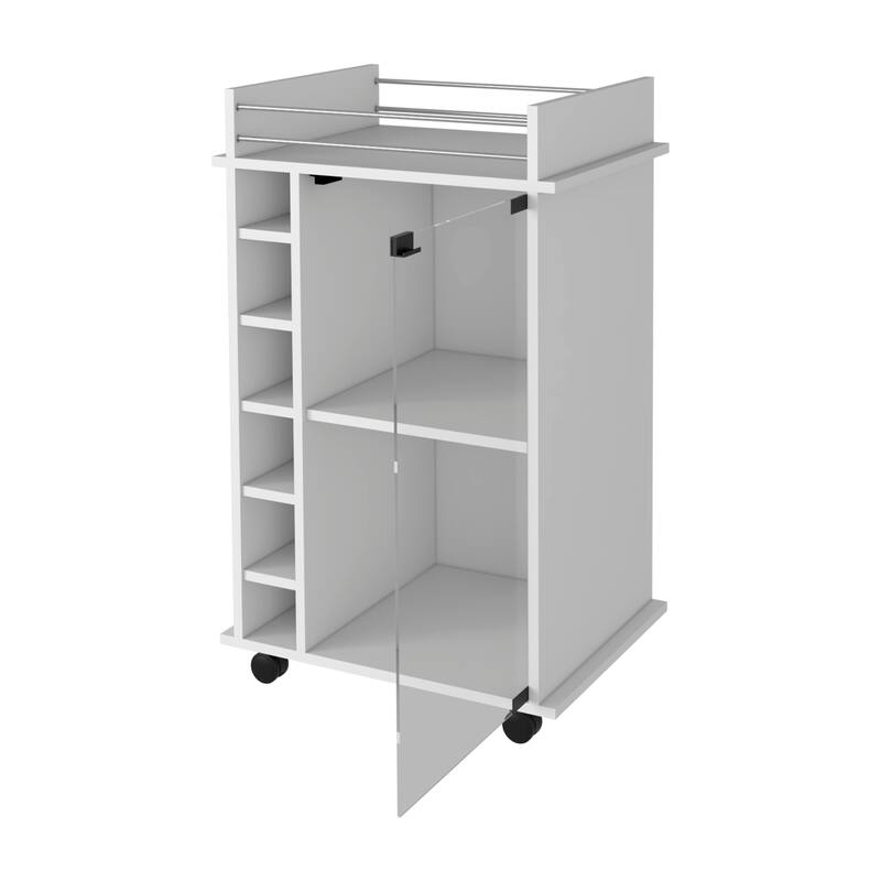 Dukat Bar Cart,Two Shelves, Six Built-in Wine Rack, Four Casters -White