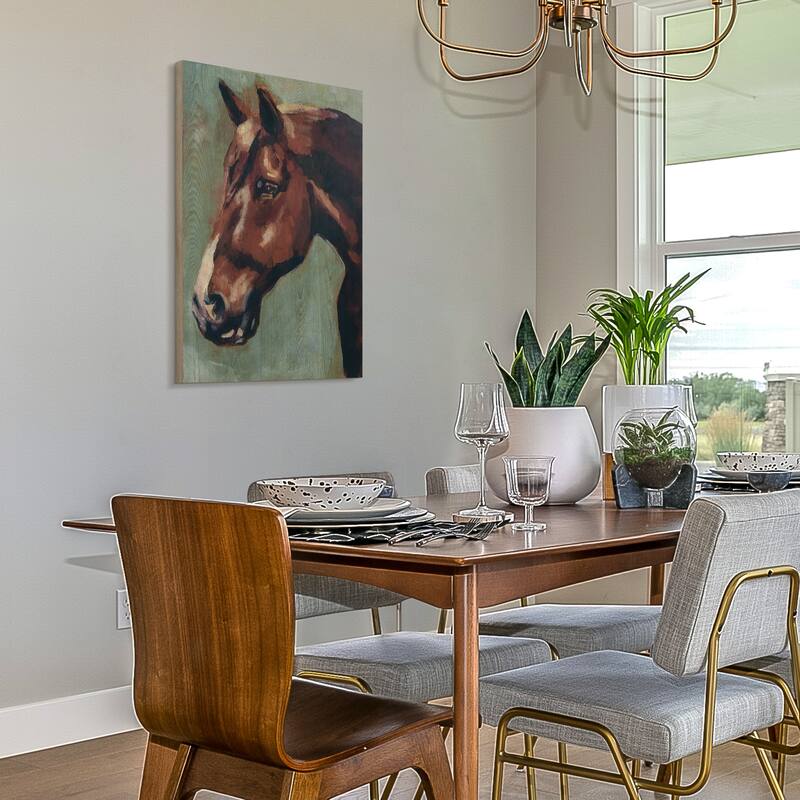 "Village Knight- Horse Portrait" Fine Giclee Printed Directly on Hand Finished Ash Wood Wall Art