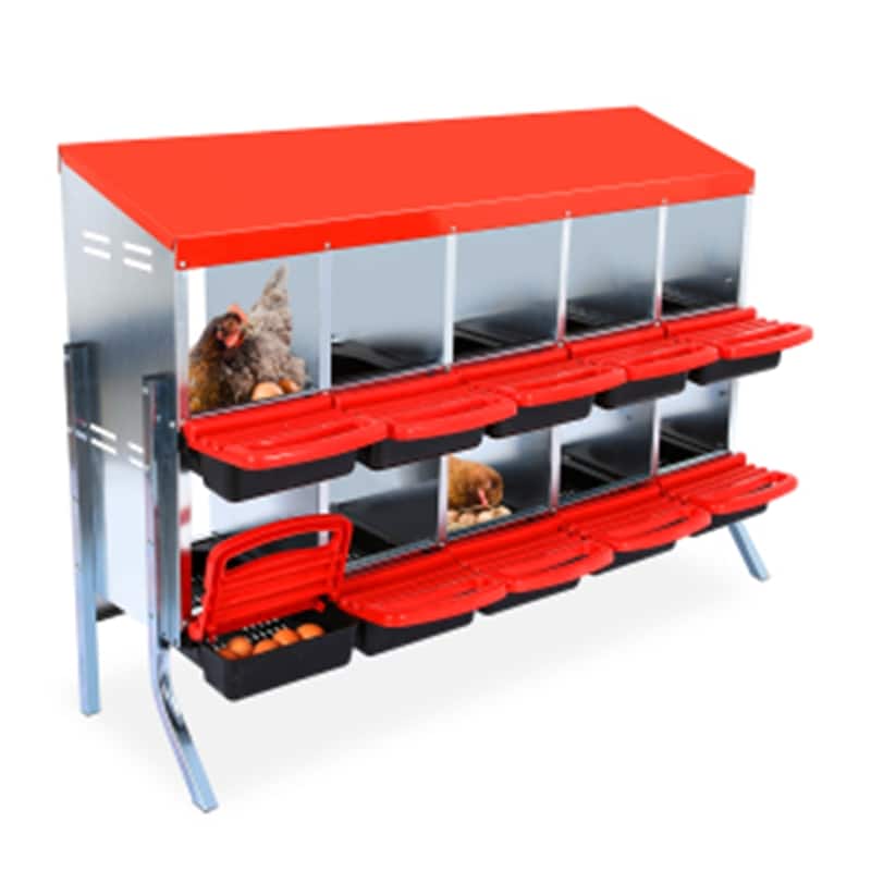 Metal Chicken Nesting Box - 10 Holes Red With Legs