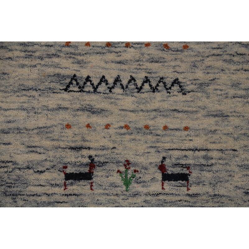 Ivory & Blue Tribal Gabbeh Oriental Area Rug Handmade Wool Carpet - 8'1"x 9'10"