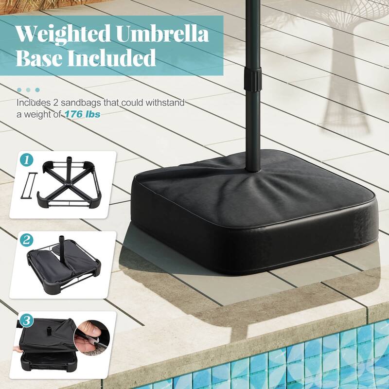 Costway 15Ft Patio Double-Sided Solar LED Market Umbrella Crank Base
