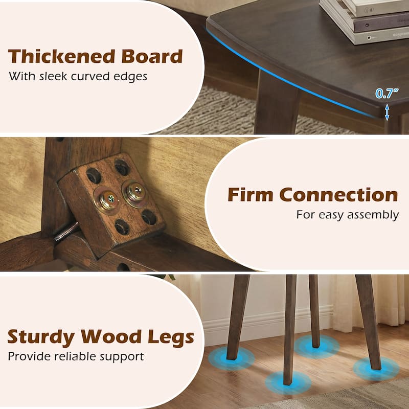 Gymax 17'' Solid Wood Side Table w/Thickened Top & Curved Edge for