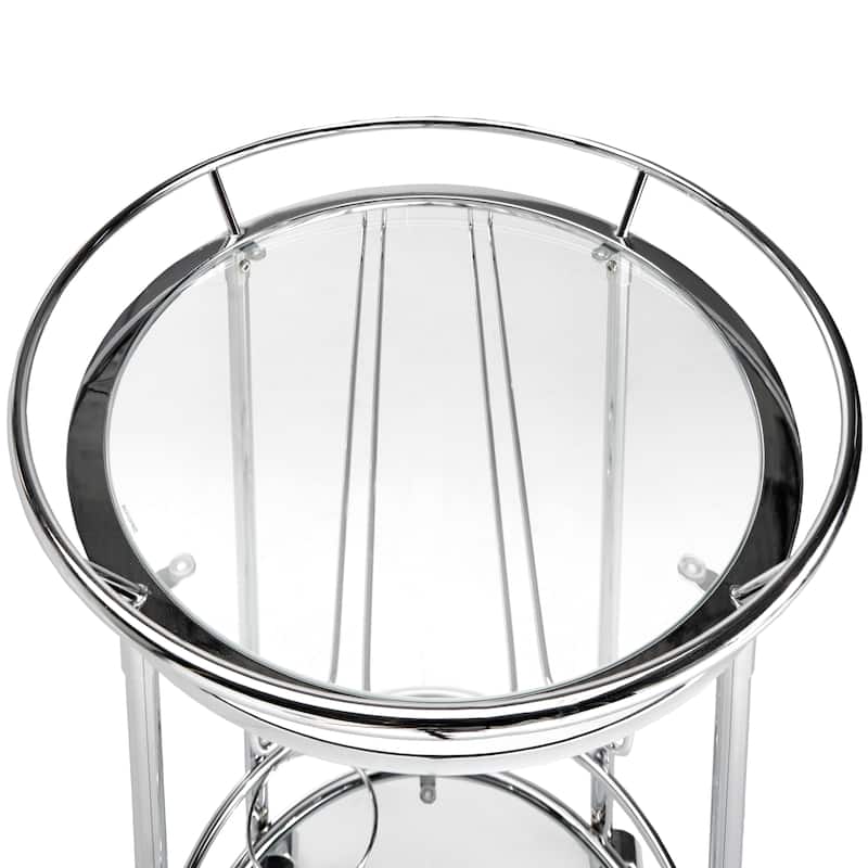 Metropolitan Round Chrome Metal Glass Top Bar Cart by iNSPIRE Q Bold