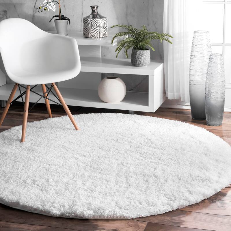 Nuloom Gynel Contemporary Shag Area Rug - 4' Round - Snow White - Round