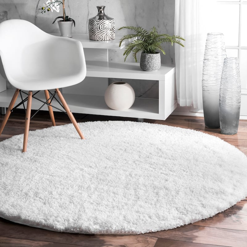 Nuloom Gynel Contemporary Shag Area Rug - 5'3" Round - Snow White