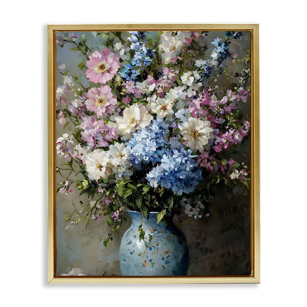 Stupell Traditional Cool Tone Bouquet Framed Floater Canvas Wall Art Design By Franklyn Gregory