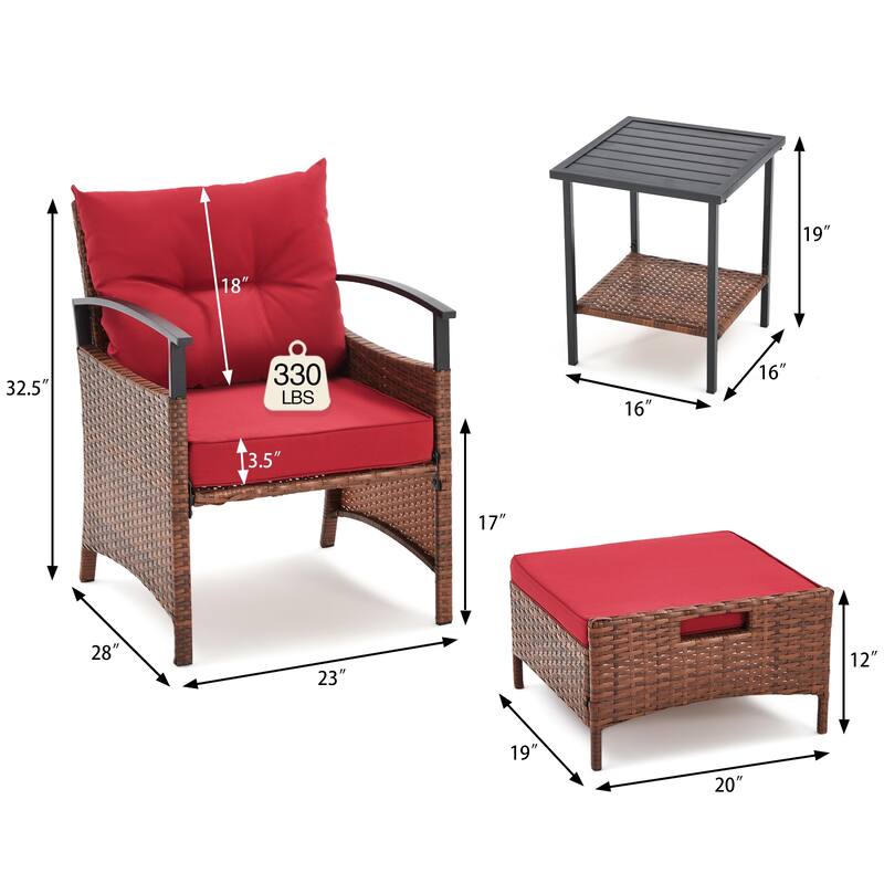 AVAWING 5-Piece Patio Furniture Set Wicker Conversation Set with Coffee Table and Ottoman