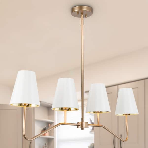 slide 2 of 12, Modern Farmhouse 4-Light Gold Chandelier Island Lights with Fabric Shade for Dining Room