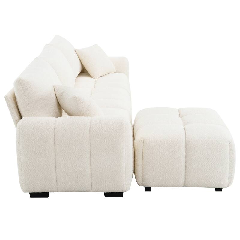 100" L-Shaped Sofa Boucle Fabric Couch with Movable Ottoman