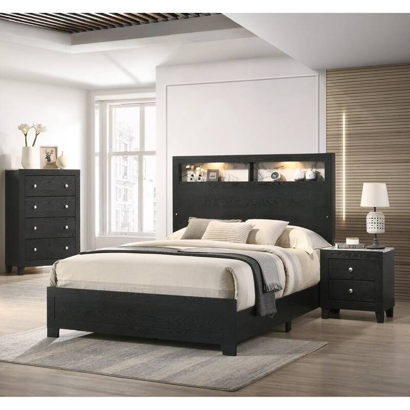 Contemporary Modern Nightstand with Faux Marble Top and Two Drawers for Elegant Bedroom Decor