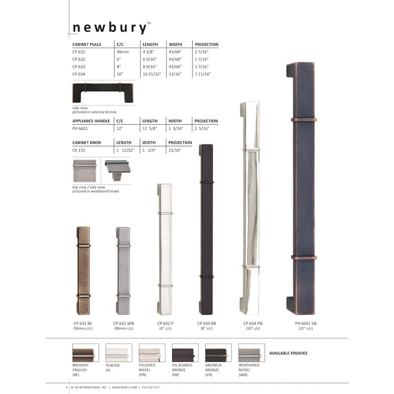 RK International Newbury 3-3/4 Inch Center to Center Handle Cabinet