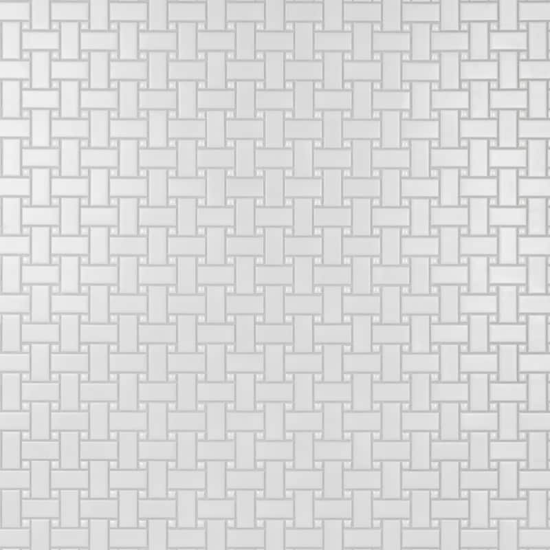 Merola Tile Metro Basketweave White w/ Glossy White Dot 11-3/4" x 11-3/4" Porcelain Floor and Wall Tile