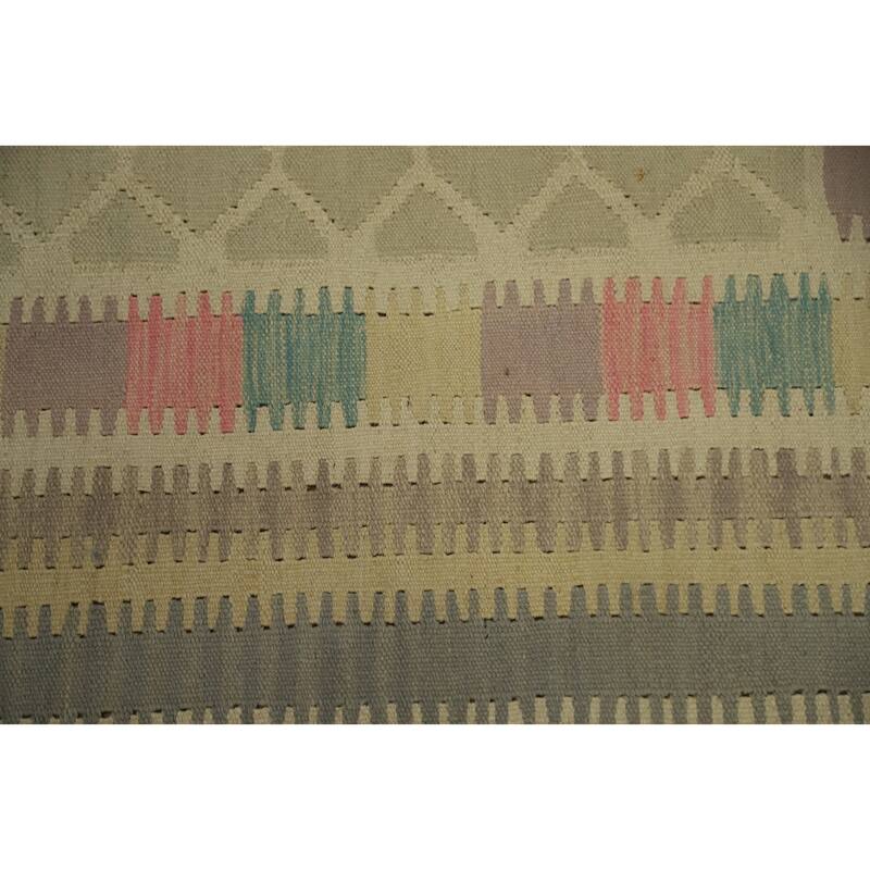 Hand Woven Oriental 100% Wool Carpet Southwestern Tribal Green Kilim Area Rug - 8' 9'' X 6' 1''
