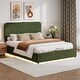 preview thumbnail 15 of 35, Upholstered Queen Hydraulic Storage Bed with RGB LED Light - Elegant Green Velvet Design