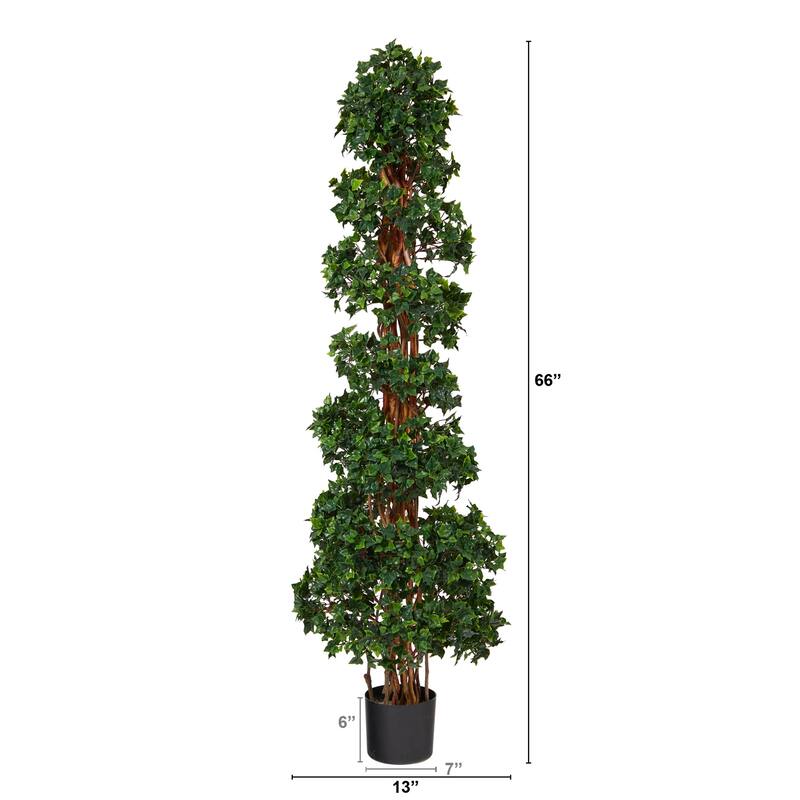 Artificial Topiary Spiral Tree - 5.5Ft Indoor Outdoor Decorative Plant - Green - 51-60 Inches
