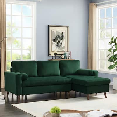 88" Velvet Sleeper Sectional Sofa with Chaise & Storage