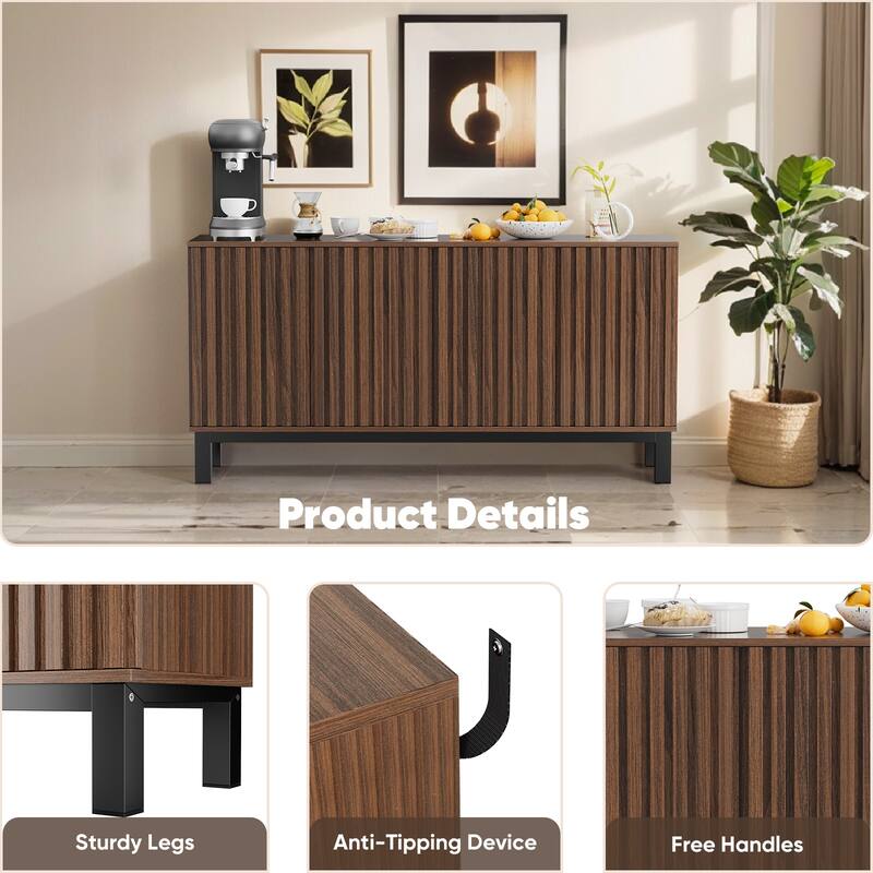 Pocassy 63" Buffet Cabinet with Storage 4 Fluted Doors