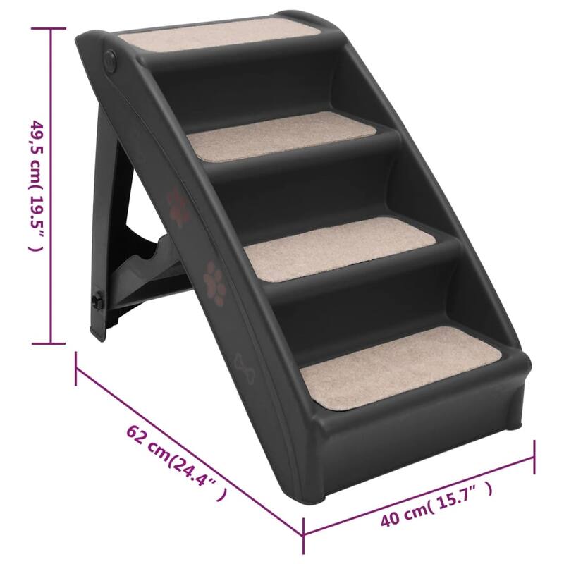 vidaXL Dog Stairs Foldable Dog Ramp Pet Stairs for High Bed Couch Car Sofa - 24.4" x 15.7" x 19.5"