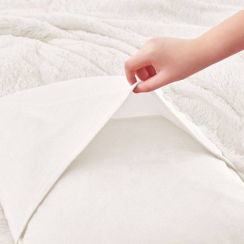 Fluffy Shaggy Reversible Faux Fur Comforter Set, Fuzzy Plush Bedding Set