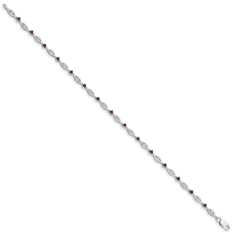 Curata 925 Sterling Silver Polished Open back Lobster Claw Closure Garnet Diamond Bracelet