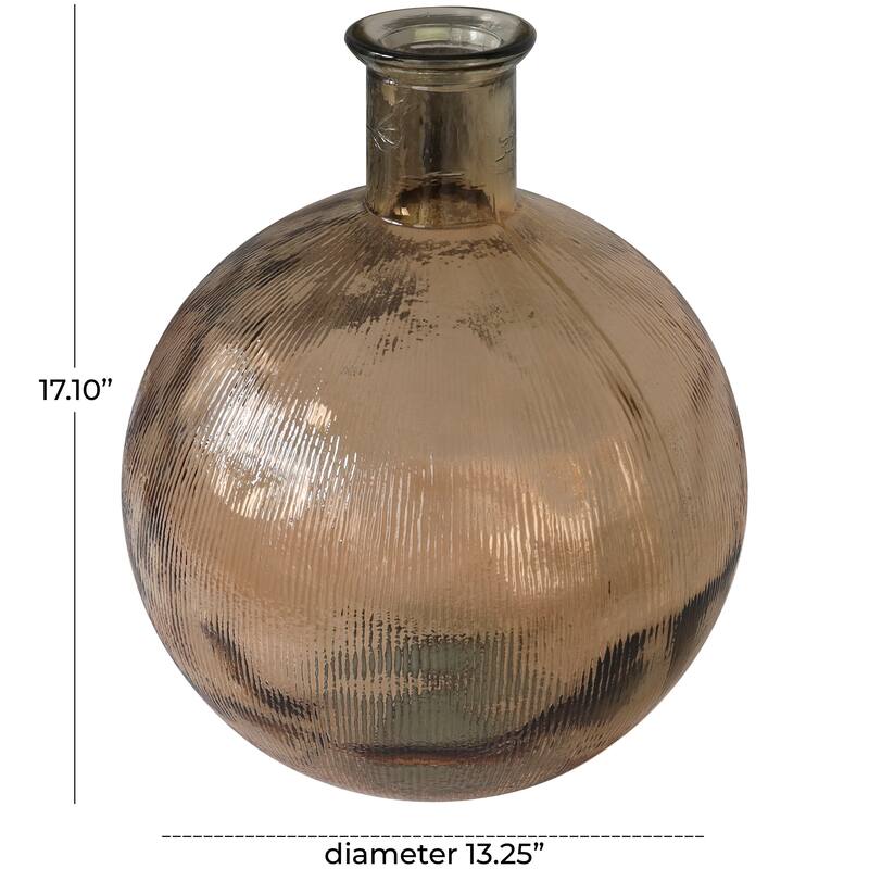 Contemporary Recycled Glass Handmade Ribbed Spanish Bottle Vase - Brown or Clear