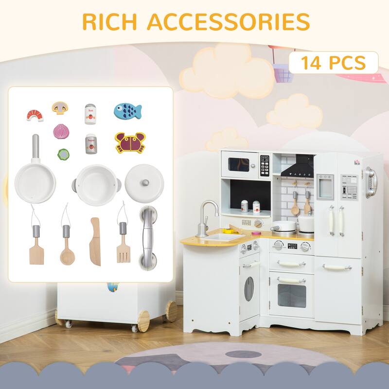 Anmytek Large Corner Play Kitchen with Full Appliance Set Sound Effect Ample Storage Educational Pretend Play for Kids