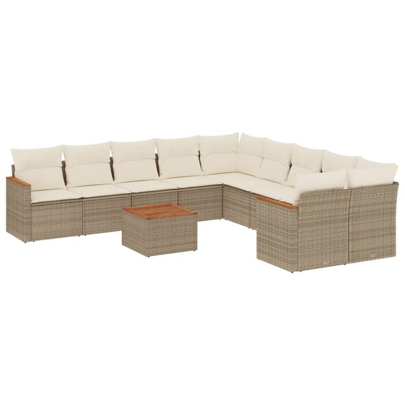 vidaXL Patio Sofa Set with Cushions Outdoor Conversation Furniture Poly Rattan - 24.4 x 24.4 x 27.2 in