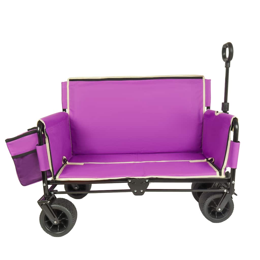 3-in-1 Folding Wagon with Bench Seat & Storage - 500lb Heavy-Duty, 180L Capacity with Ice Pack