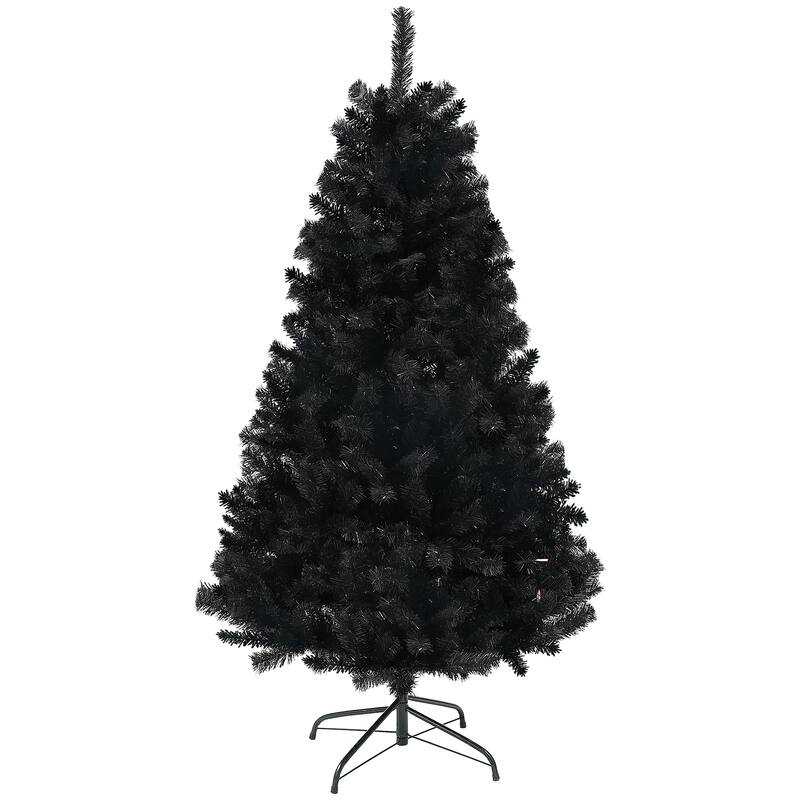 HOMCOM Unlit Artificial Christmas Tree - Auto Open, Steel Base, Black, Home Office Decor - Black