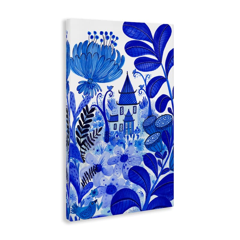 Stupell Whimsical Blue Folk Garden Canvas Wall Art Design By Kay Widdowson