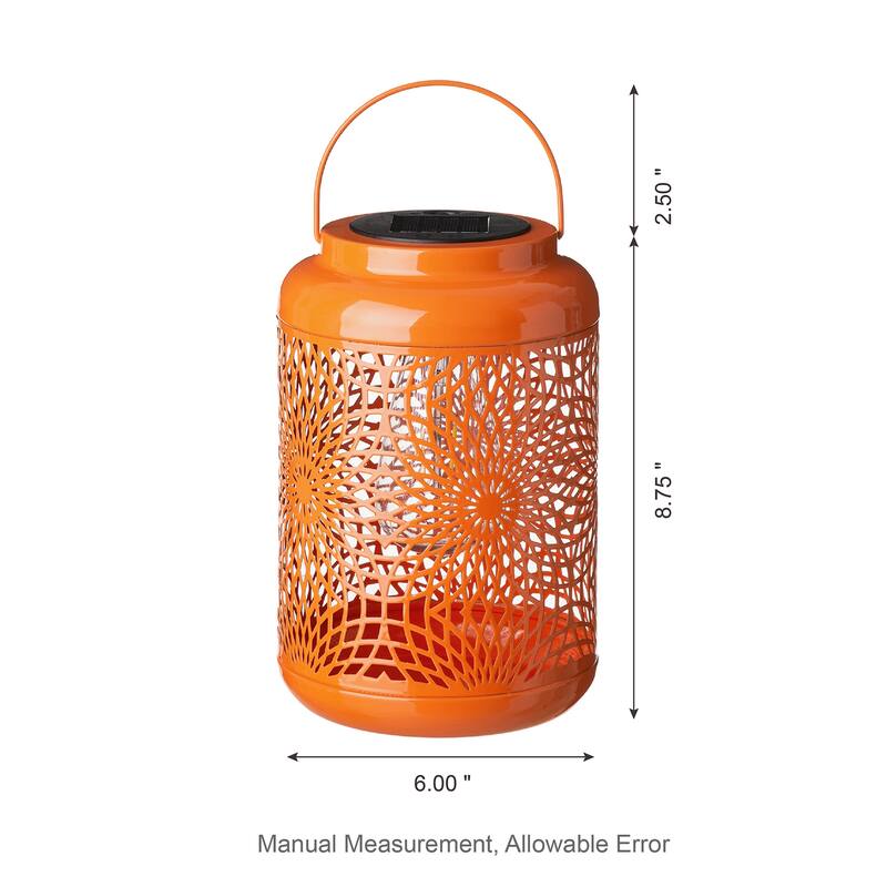 Glitzhome 8.75"H Outdoor Waterproof Metal Solar Hanging Lantern with Flower Leaves Decor