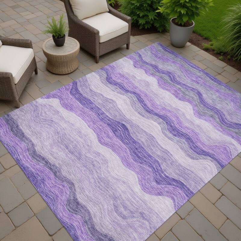Machine Washable Indoor/ Outdoor Ombre Stripes Chantille Rug