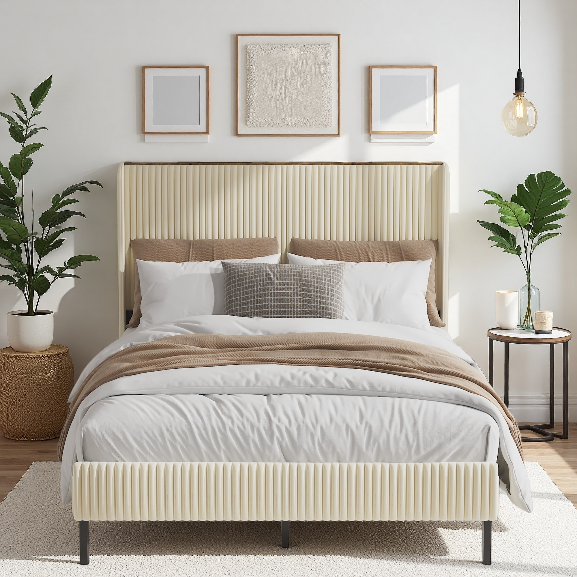 Metal Platform Bed Frame with Charging Station and No Box Spring Needed
