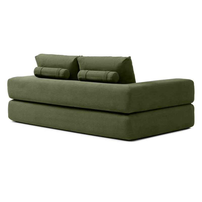 Anmytek 81 Inch Convertible Sofa Bed 3 in 1 Folding Floor Couch Corduroy Sleeper Mattress with Pillows Green