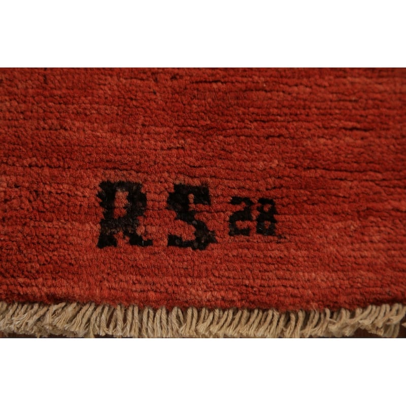 Orange Gabbeh Oriental Rug Handmade Stripe Wool Carpet - 2'9" x 4'2"