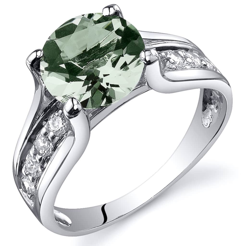 Sterling Silver 1.75 ct Green Amethyst Birthstone Ring