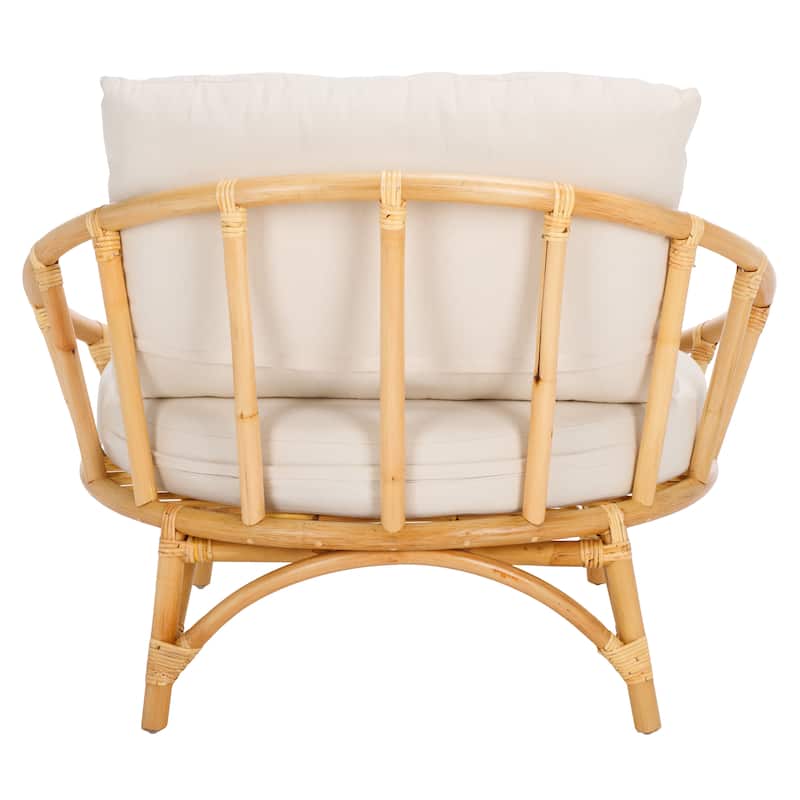SAFAVIEH Gwyneth Boho Coastal Solid Wood Accent Chair with Cushion - 39"W x 39"D x 28"H