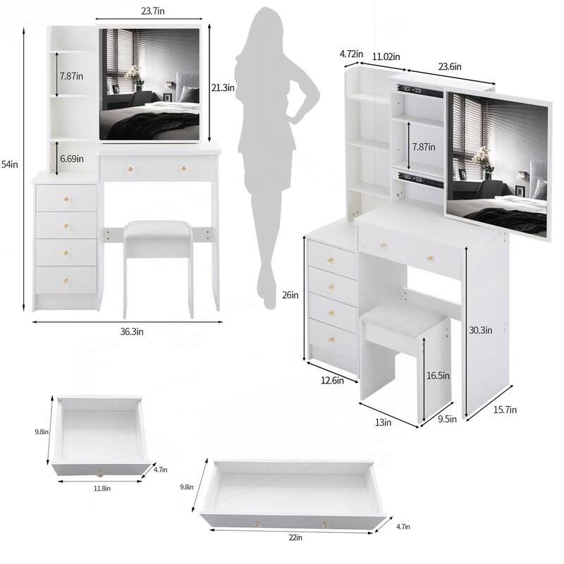 Versatile Middle Size Bedside Cabinet with Extra Large Sliding Mirror and High Capacity Storage