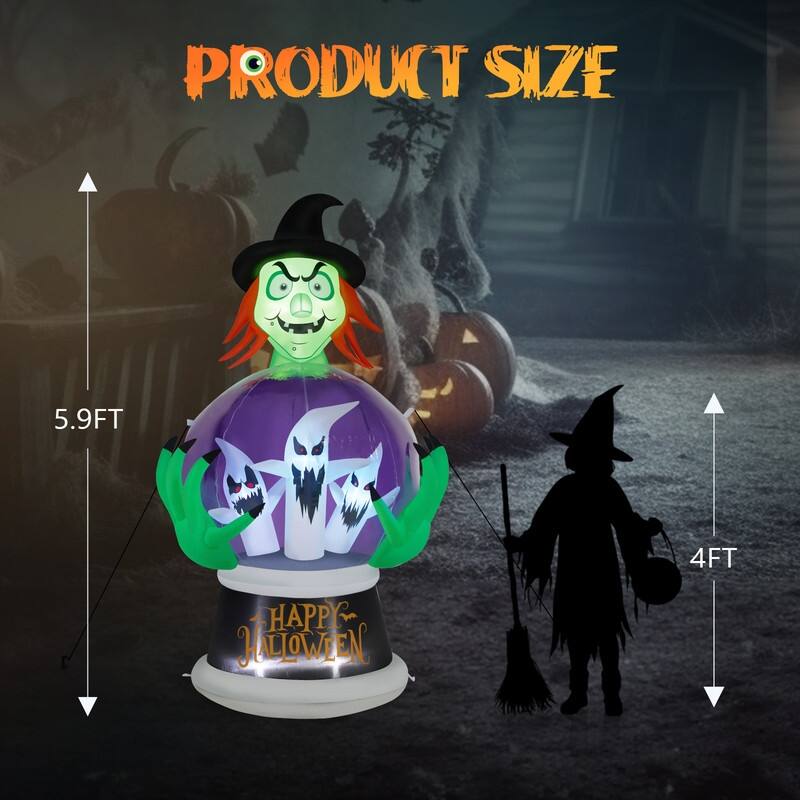 5.9FT Witch's Crystal Ball Inflatable Halloween Outdoor Decorations