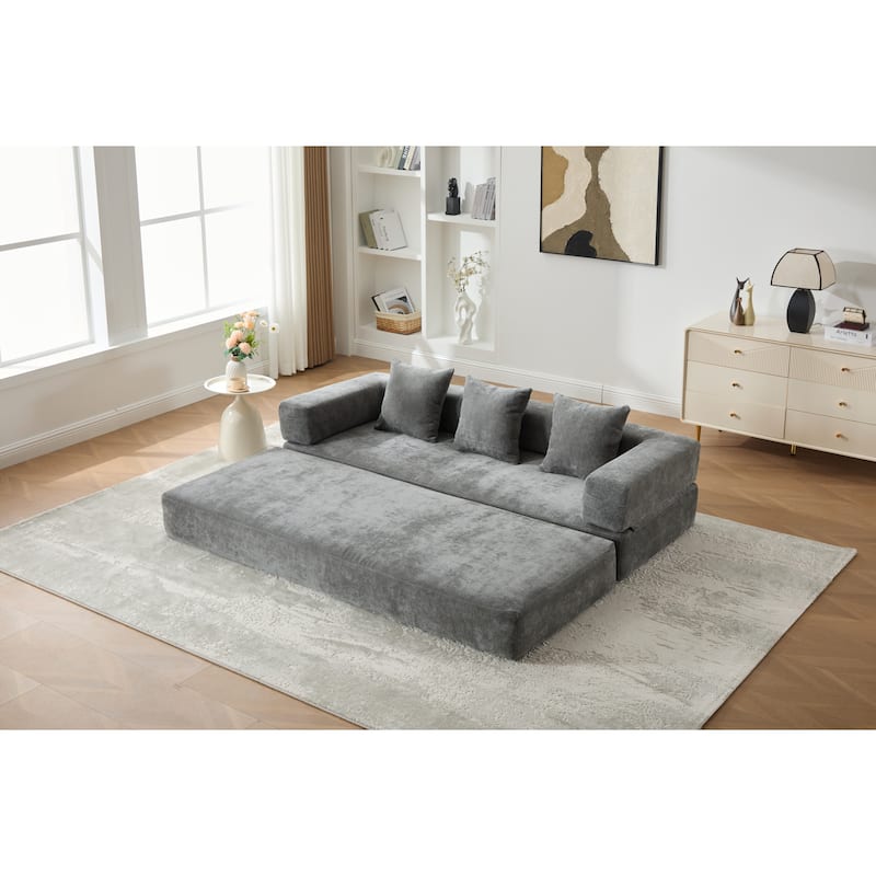 Queen Foldable Sofa Bed, 6-in-1 Convertible Sleeper Sofa with Mattress, Chaise Lounge Loveseat with Removable Cover