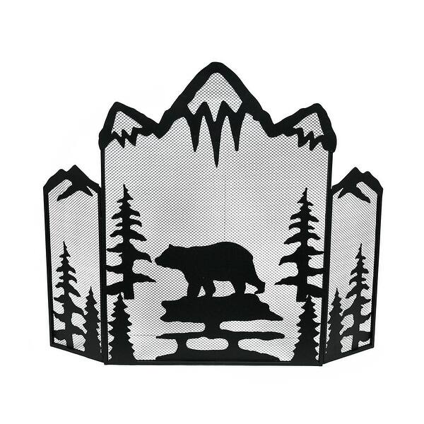 Shop Mountain Bear Black Metal Mesh 3 Panel Fireplace Screen