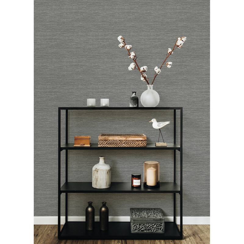 A-Street Prints Malin Grey Faux Grasscloth Wallpaper