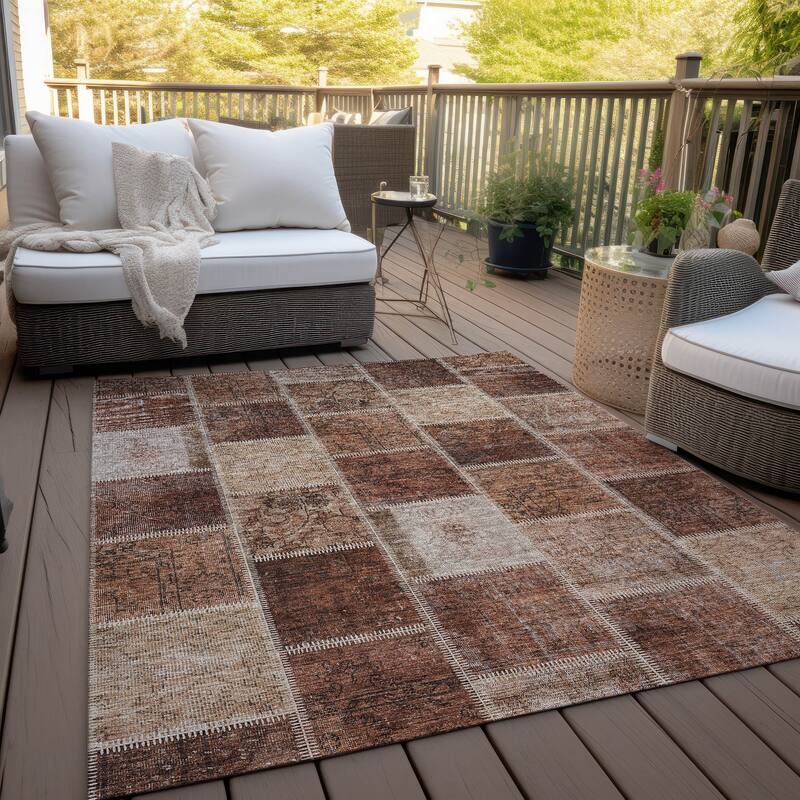 Machine Washable Indoor/ Outdoor Chantille Traditional Patchwork Rug - Paprika - 3' x 5'