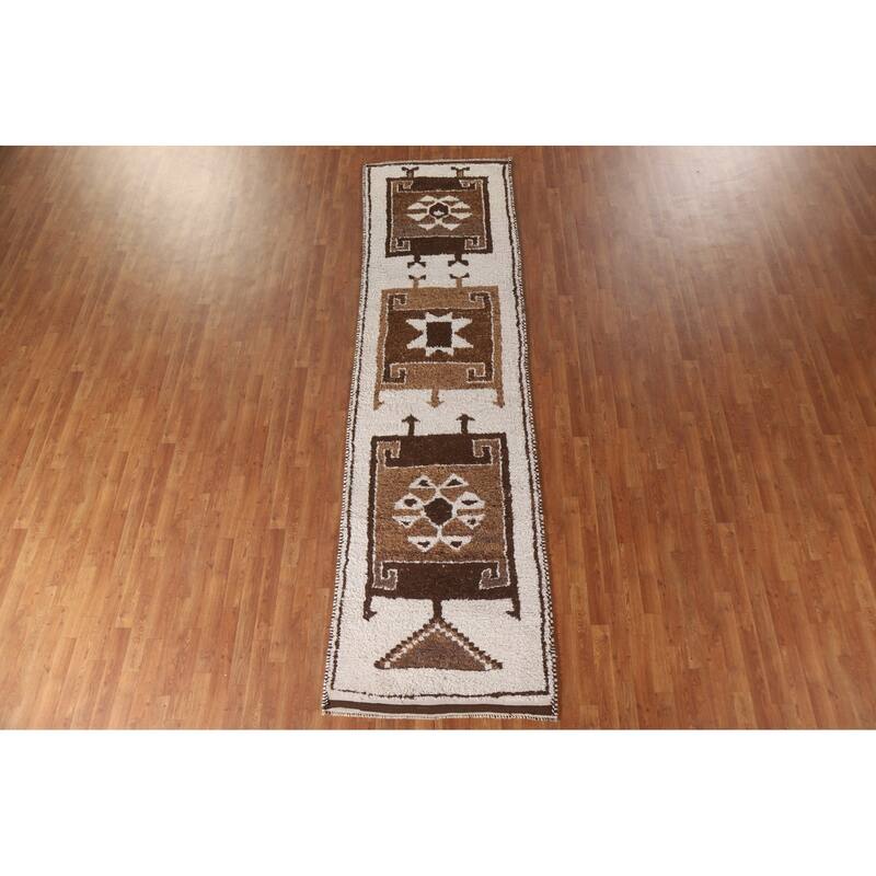 Plush Beige Turkish Anatolian Runner Rug Handmade Wool Carpet - 3'3"x 12'2"