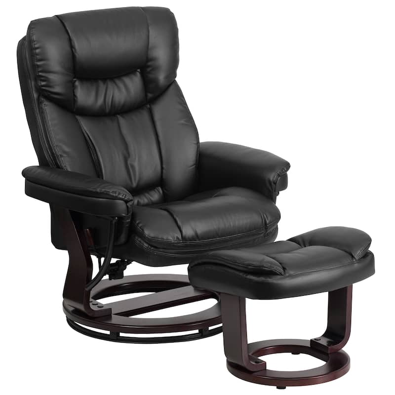 Contemporary Multi-Position Recliner and Curved Ottoman with Swivel Base