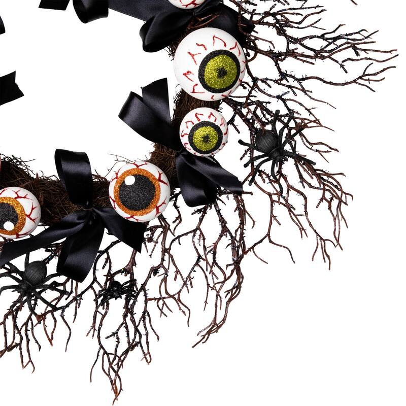 Eyeballs and Spiders Halloween Twig Wreath - 24" - Unlit