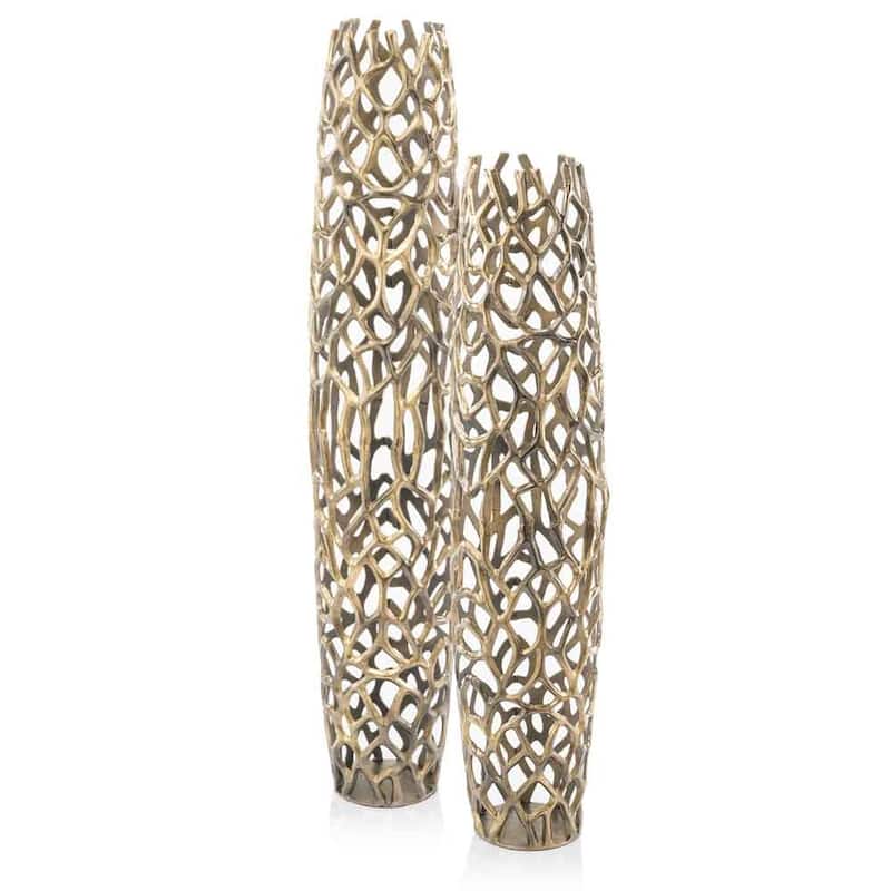 HomeRoots 47" Aluminum Gold Twigs Cylinder Floor Vase